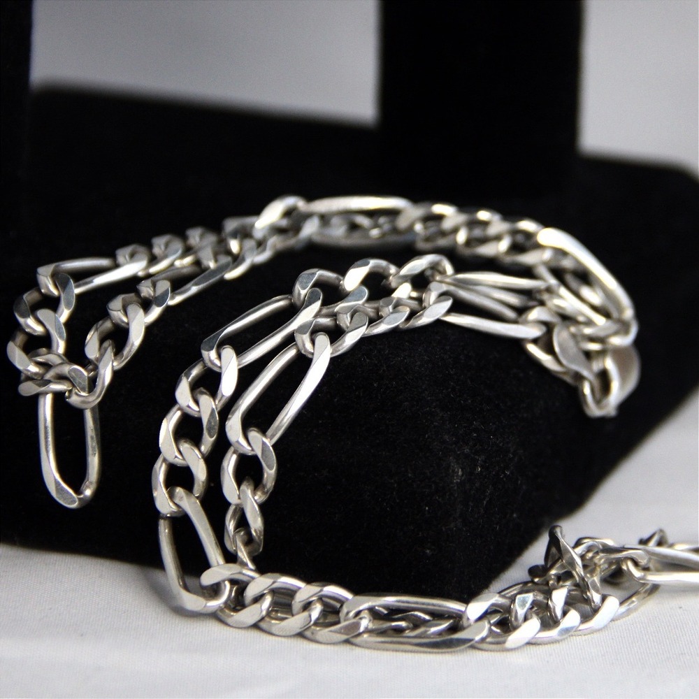 Sterling Silver 925 Figaro Chain Necklace 7mm 20 Inch Polished Link bb - Picture 4 of 9